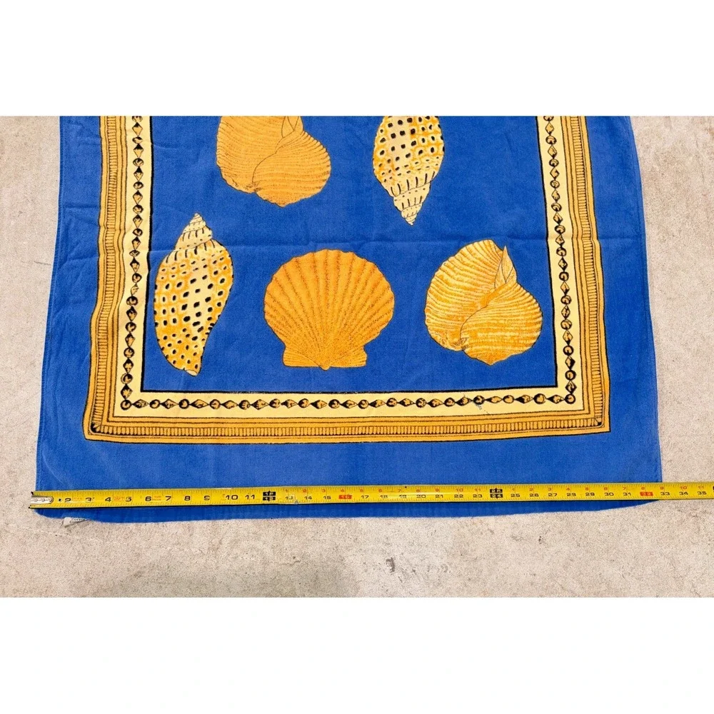 Vintage Davidson Cotton Company Seashell Beach Bath Towel Blue Yellow 62x33